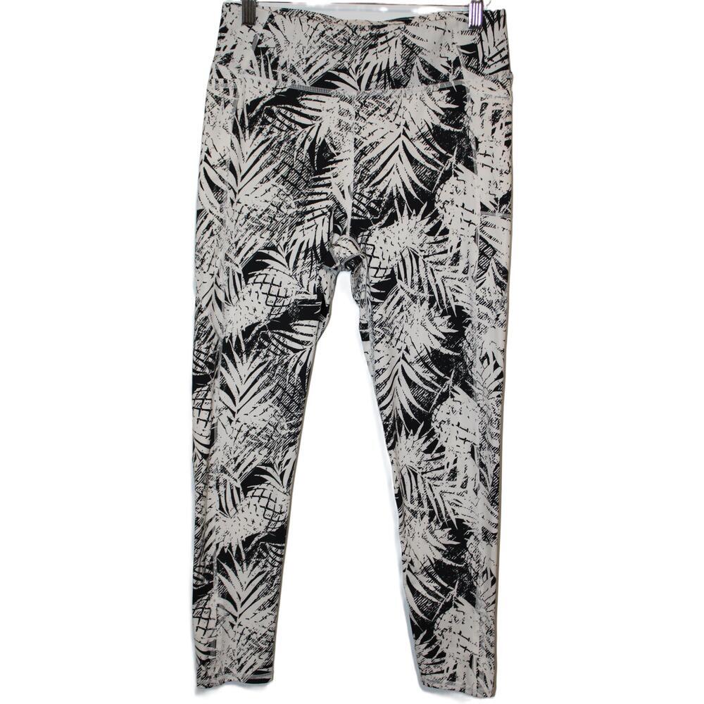 Womens Tail 24" Leggings Tropical Print Dark Black White Cropped Leggings Size M